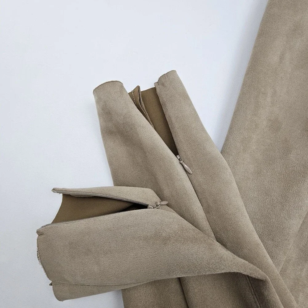 Zara Women Faux Suede Leggins Size Small Color Brown Tan Elastic Waistband Comfy - Picture 6 of 13